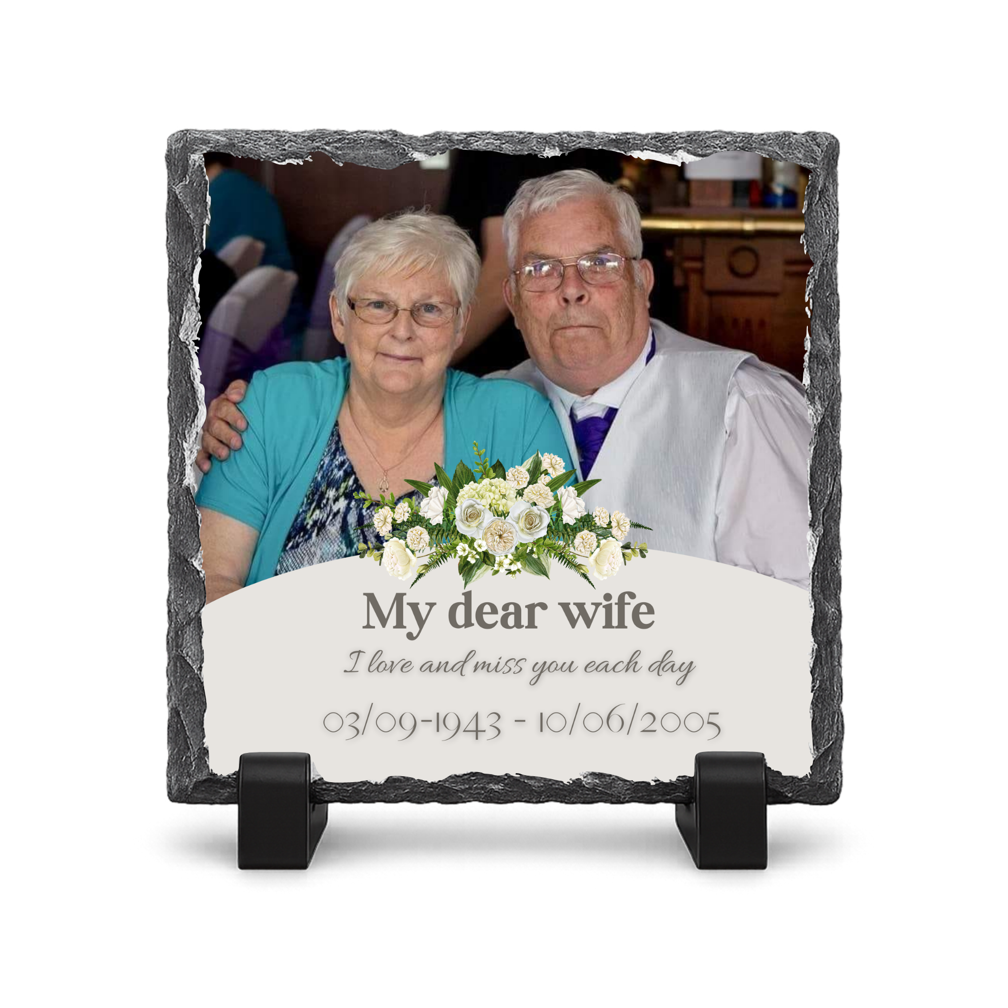 Personalised Memorial Husband/Wife  - Gloss Rock Slate 20x20cm