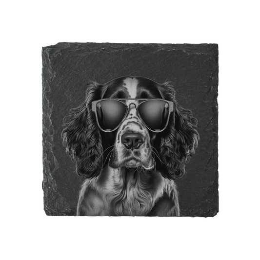 English Springer Spaniel - Sunglasses - Engraved Slate Coaster