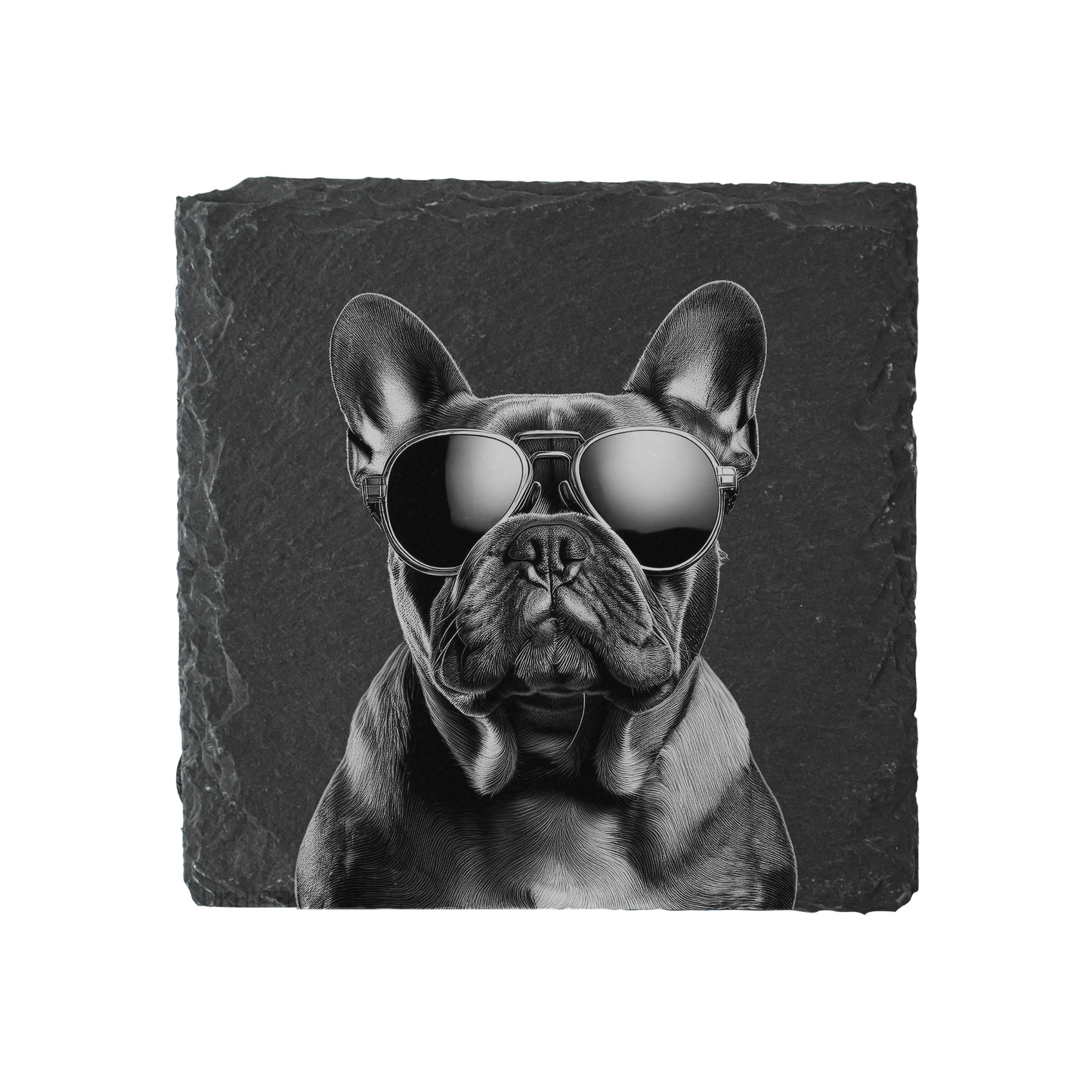 French Bull Dog - Sunglasses - Engraved Slate Coaster