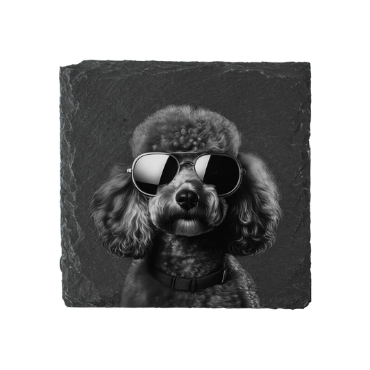 Poodle - Sunglasses - Engraved Slate Coaster