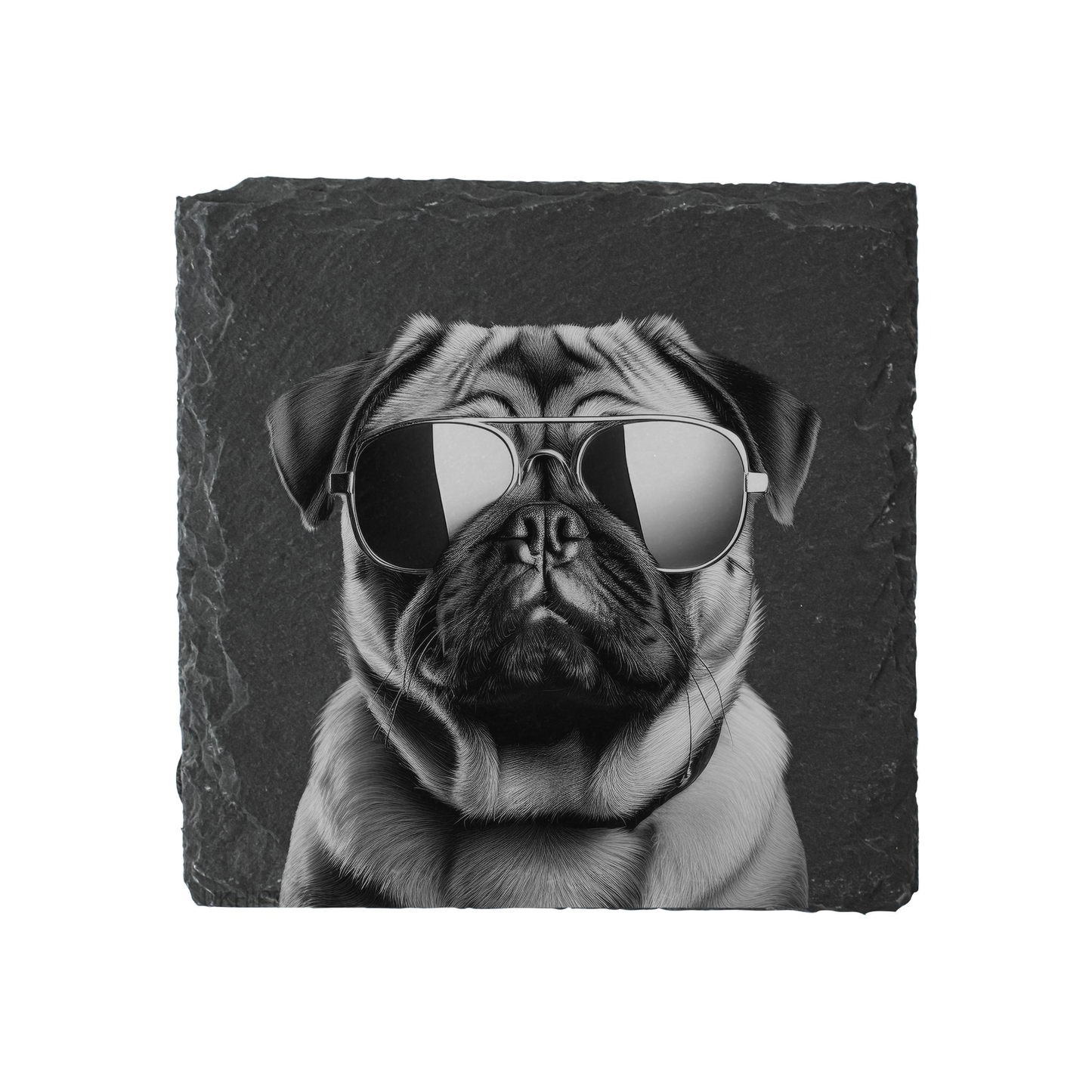 Pug - Sunglasses - Engraved Slate Coaster