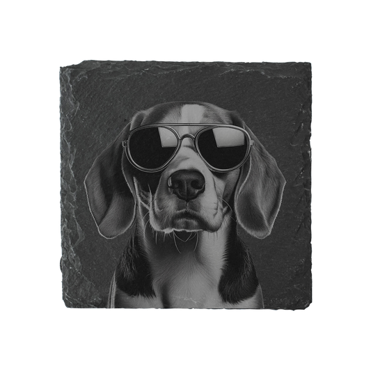 Beagle - Sunglasses - Engraved Slate Coaster