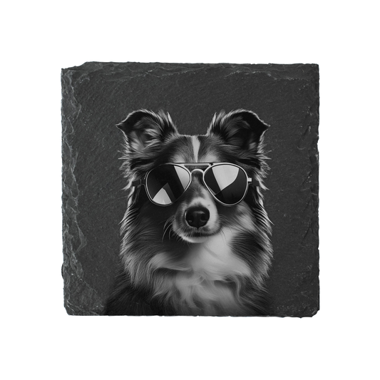 Shetland Sheepdog - Sunglasses - Engraved Slate Coaster