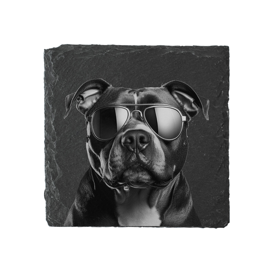 Staffordshire Bull Terrier - Sunglasses - Engraved Slate Coaster