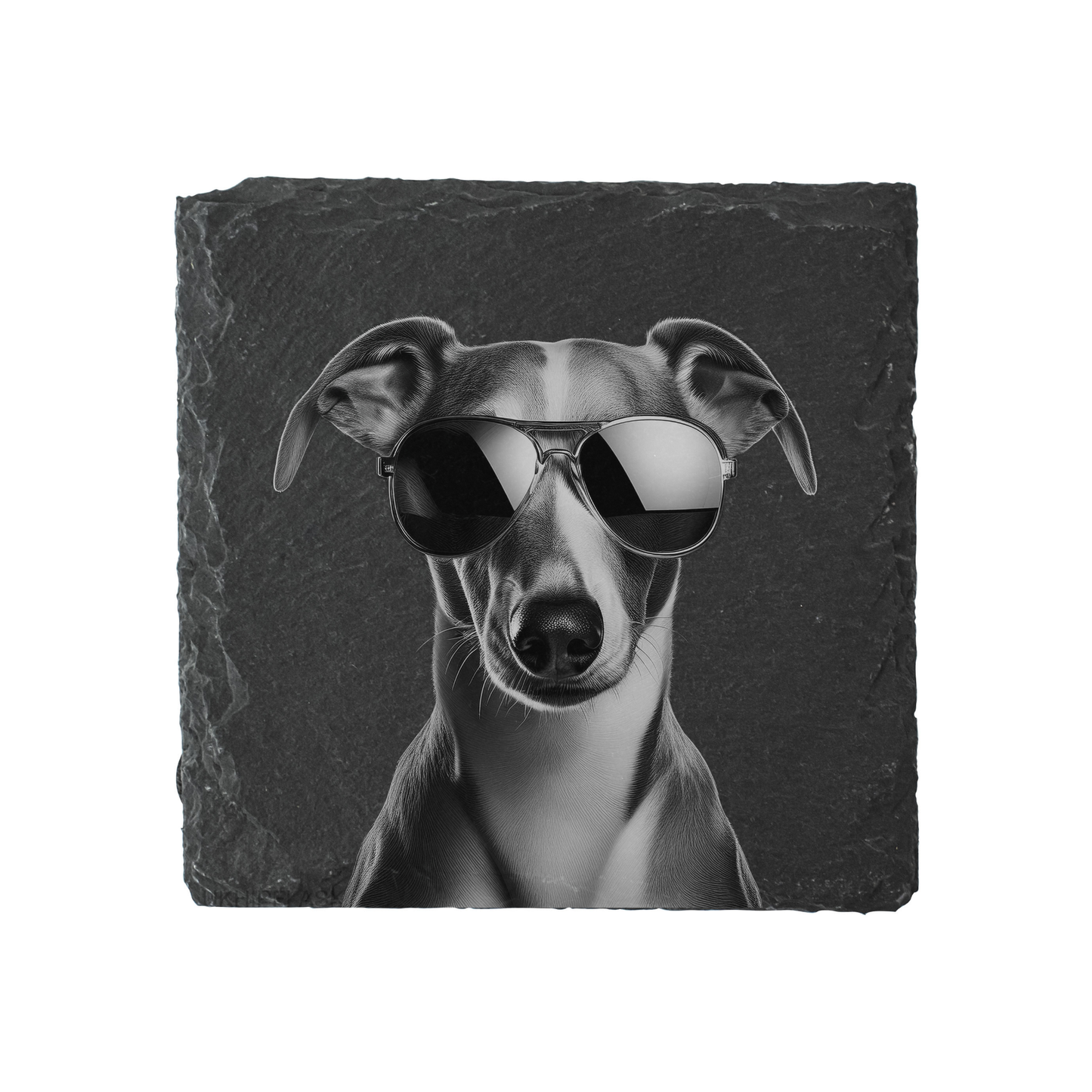 Whippet - Sunglasses - Engraved Slate Coaster
