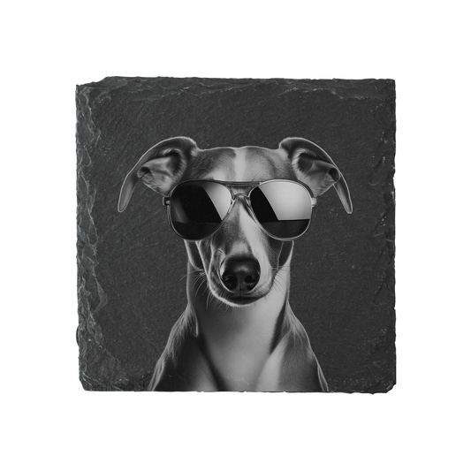 Whippet - Sunglasses - Engraved Slate Coaster