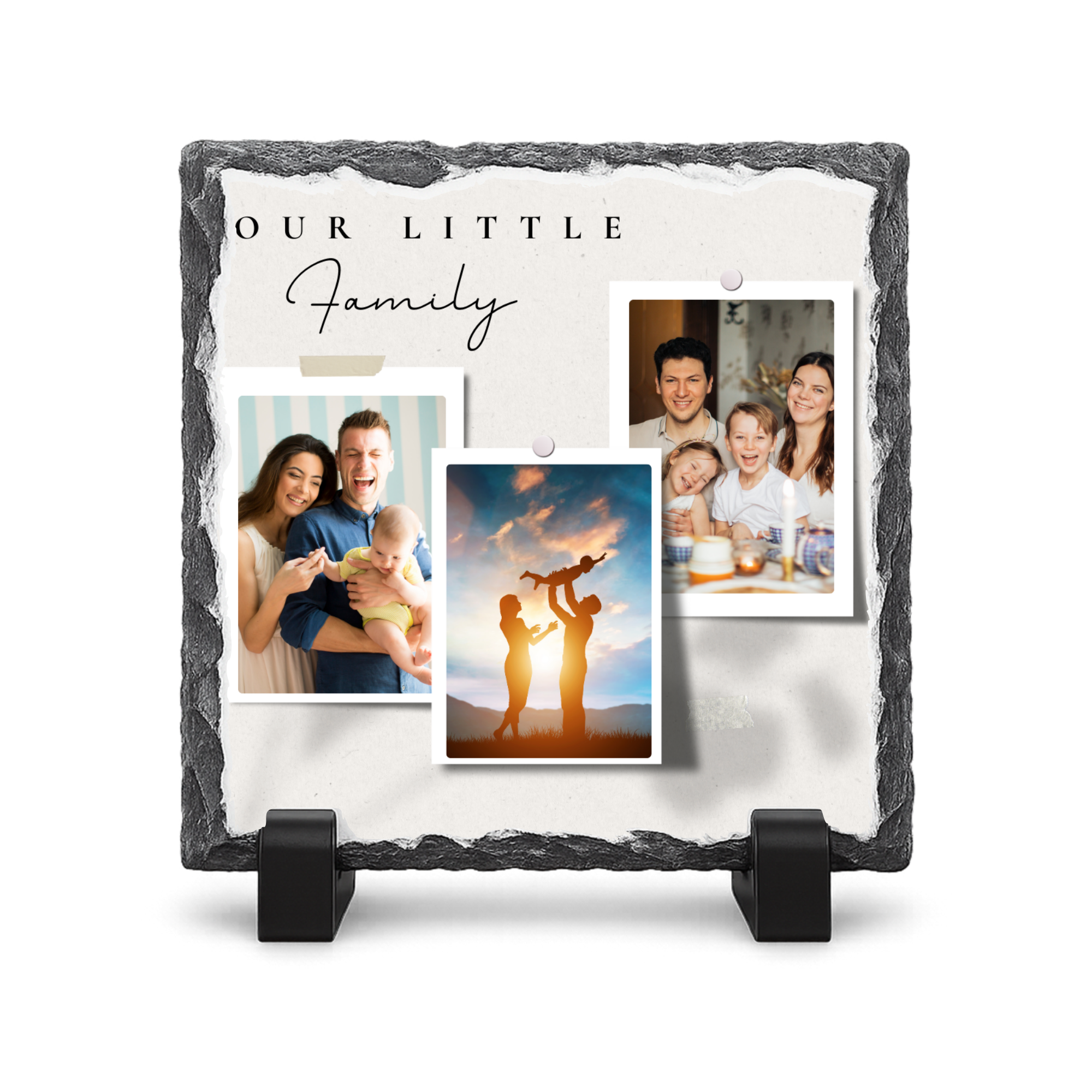 Personalised 3 Portrait Photo - Gloss Rock Slate 20x20cm