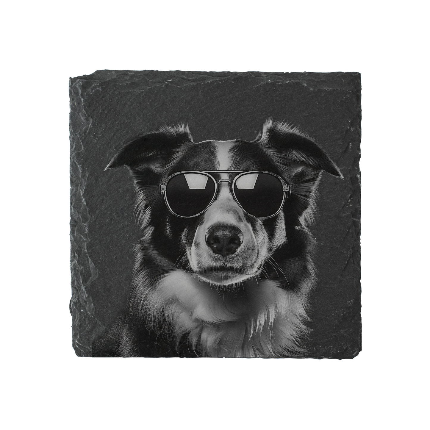 Border Collie - Sunglasses - Engraved Slate Coaster