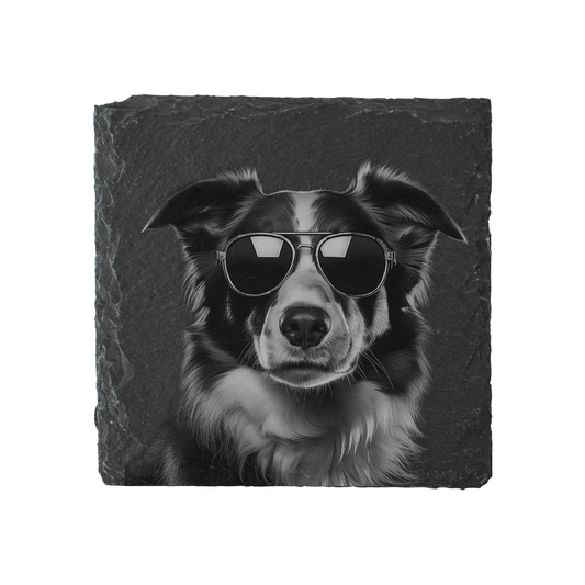 Border Collie - Sunglasses - Engraved Slate Coaster
