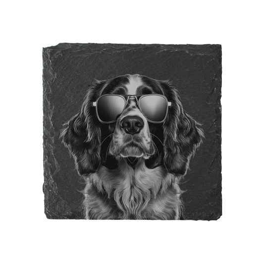 Brittany Spaniel - Sunglasses - Engraved Slate Coaster