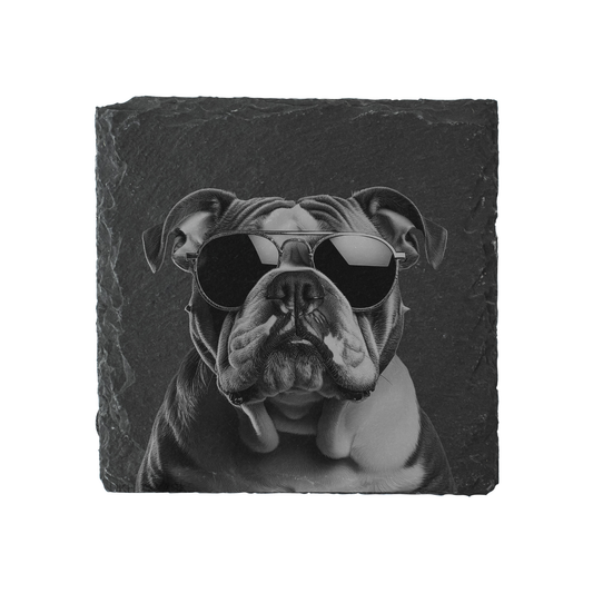 Bulldog - Sunglasses - Engraved Slate Coaster