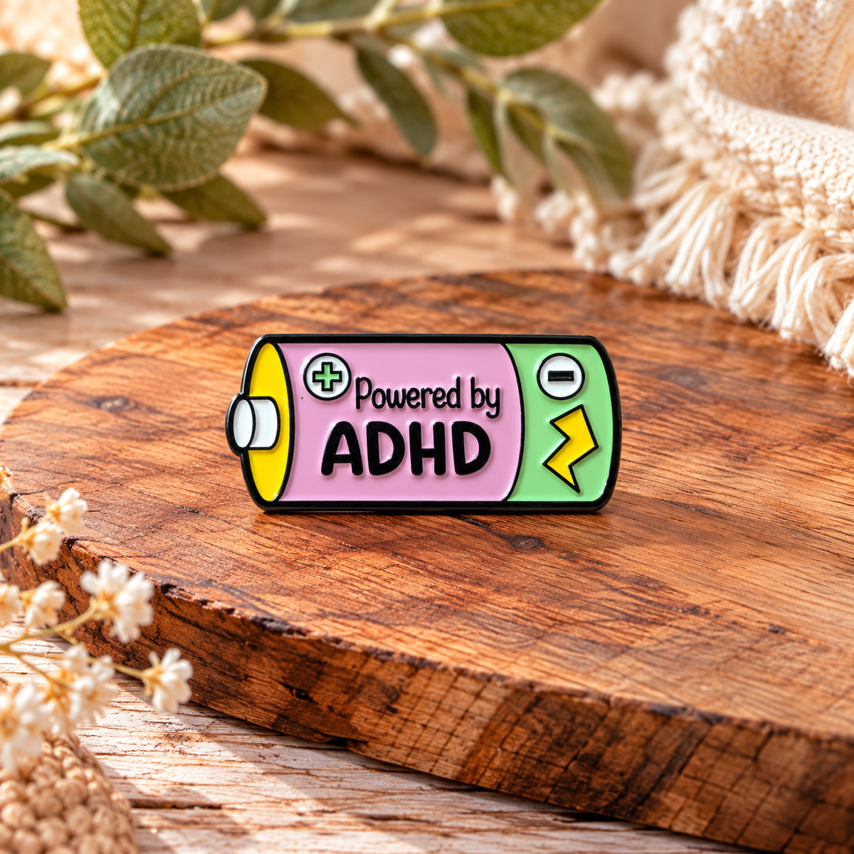 Powered by ADHD – Colourful Battery Neurodiversity Awareness Enamel Pin Badge