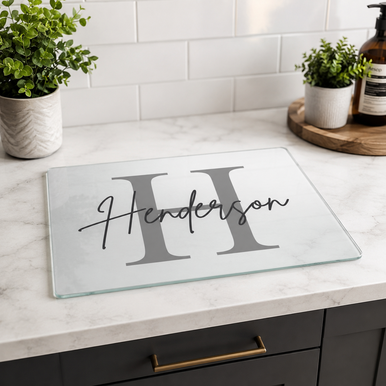 Initial & Surname- Glass Chopping Board