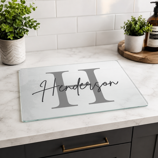 Initial & Surname- Glass Chopping Board
