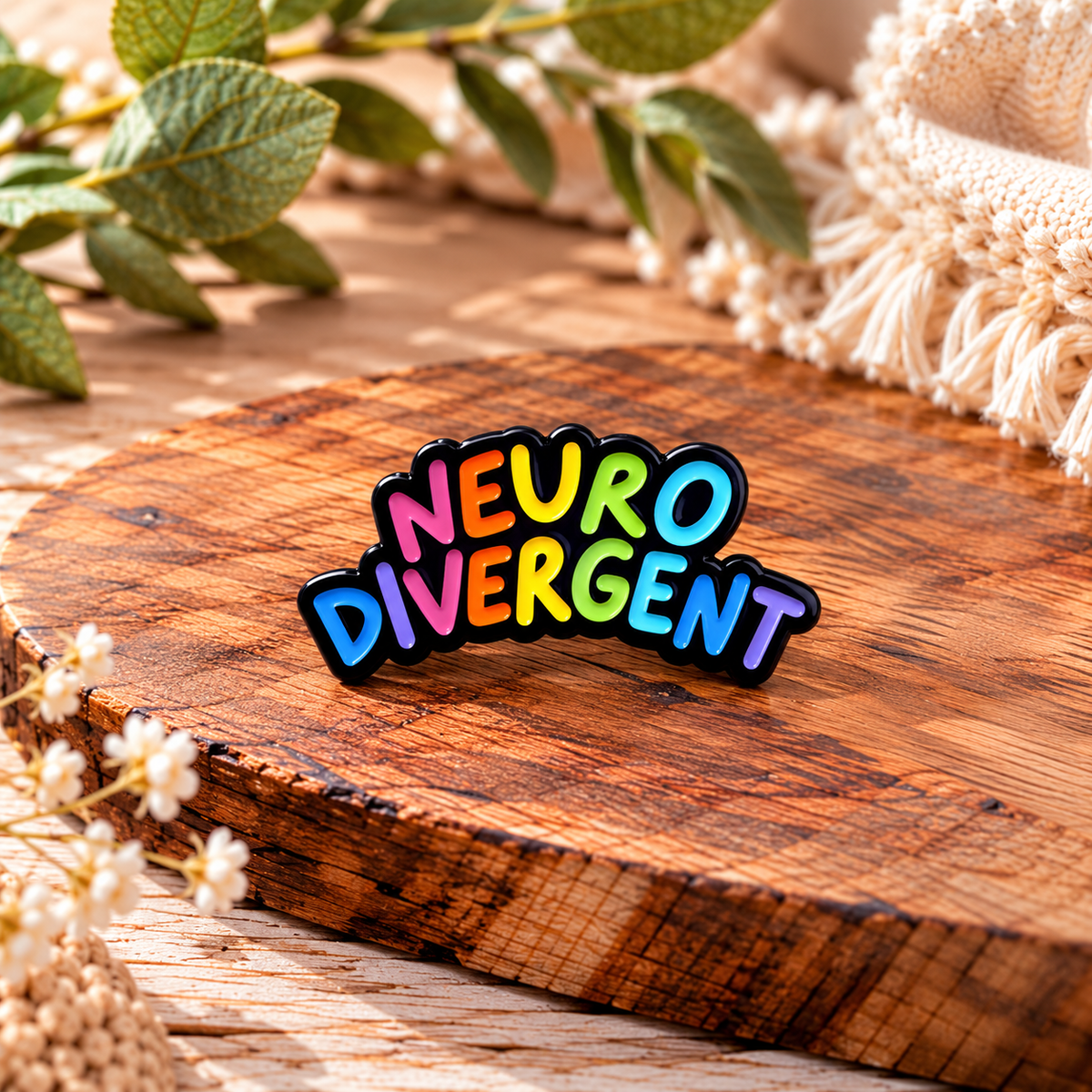 Neurodivergent – Colourful Rainbow Lettering Enamel Pin Badge 🌈