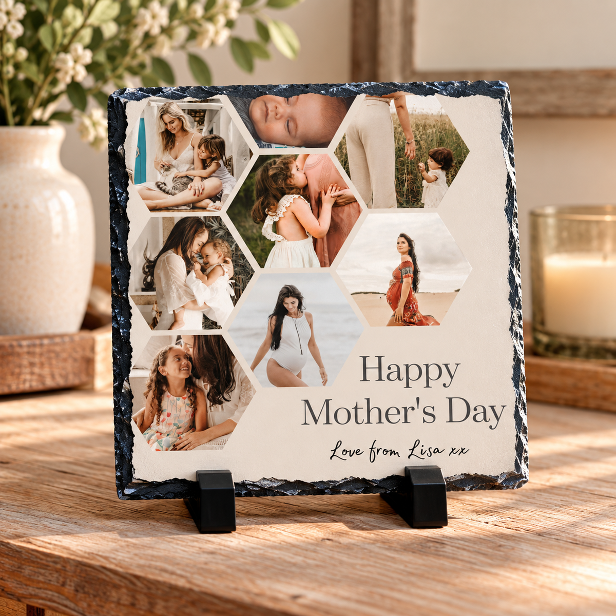 Personalised 8 Photo Mother’s Day Collage Slate – 20 × 20 cm
