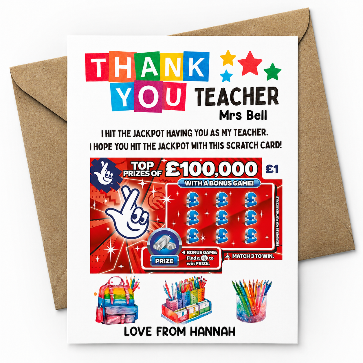 Personalised Thank You Teacher Scratch Card Holder