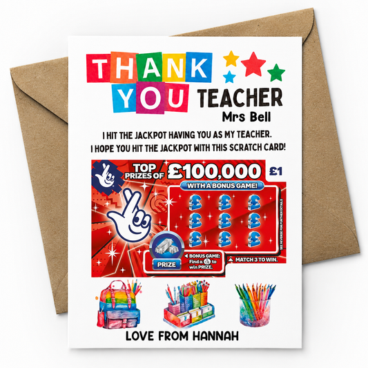 Personalised Thank You Teacher Scratch Card Holder