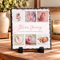 Personalised Pink Baby Birth Photo Collage Slate – 6 Photos & Birth Details – 20 × 20 cm