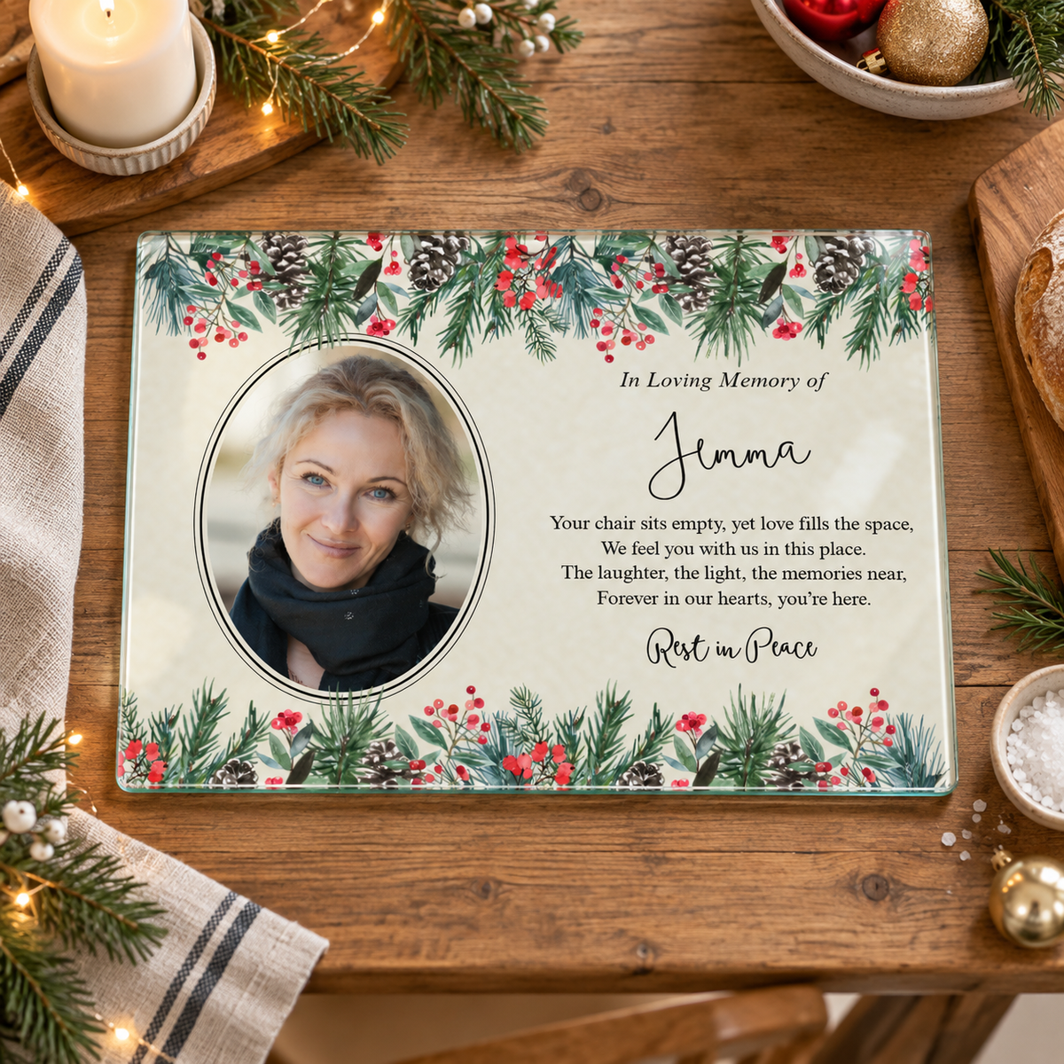 Personalised Christmas Memorial Glass Board – In Loving Memory Table Tribute