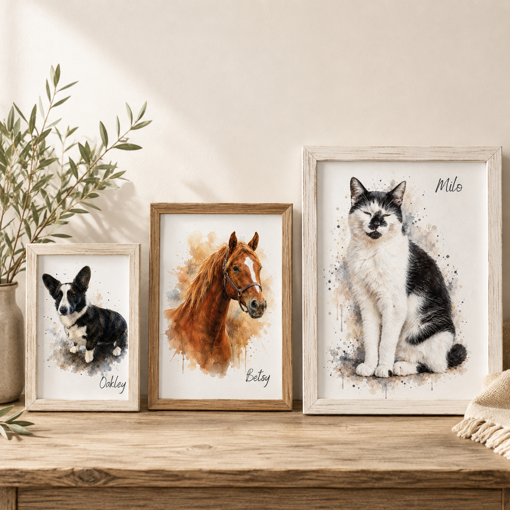 Personalised Watercolour Pet Portrait Print – A5, A4 & A3
