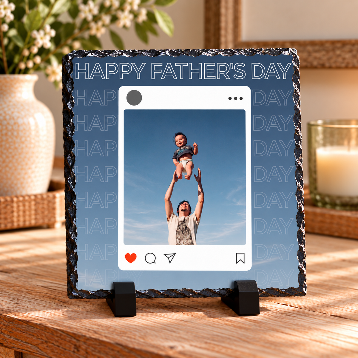 Personalised Father’s Day Photo Slate – Social Media Style – 20 × 20 cm