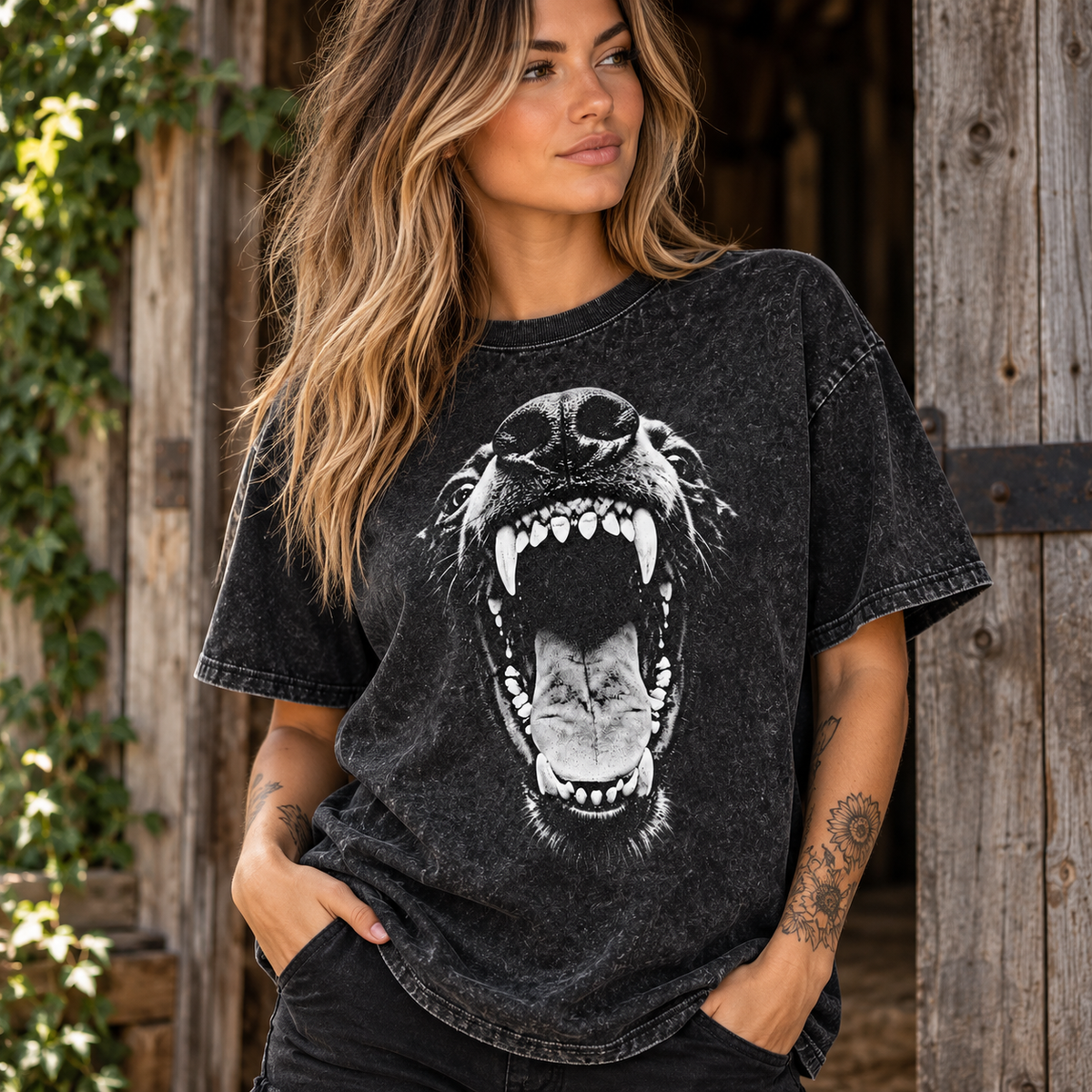 Savage Dog – Fierce Black & White Graphic Unisex T-Shirt