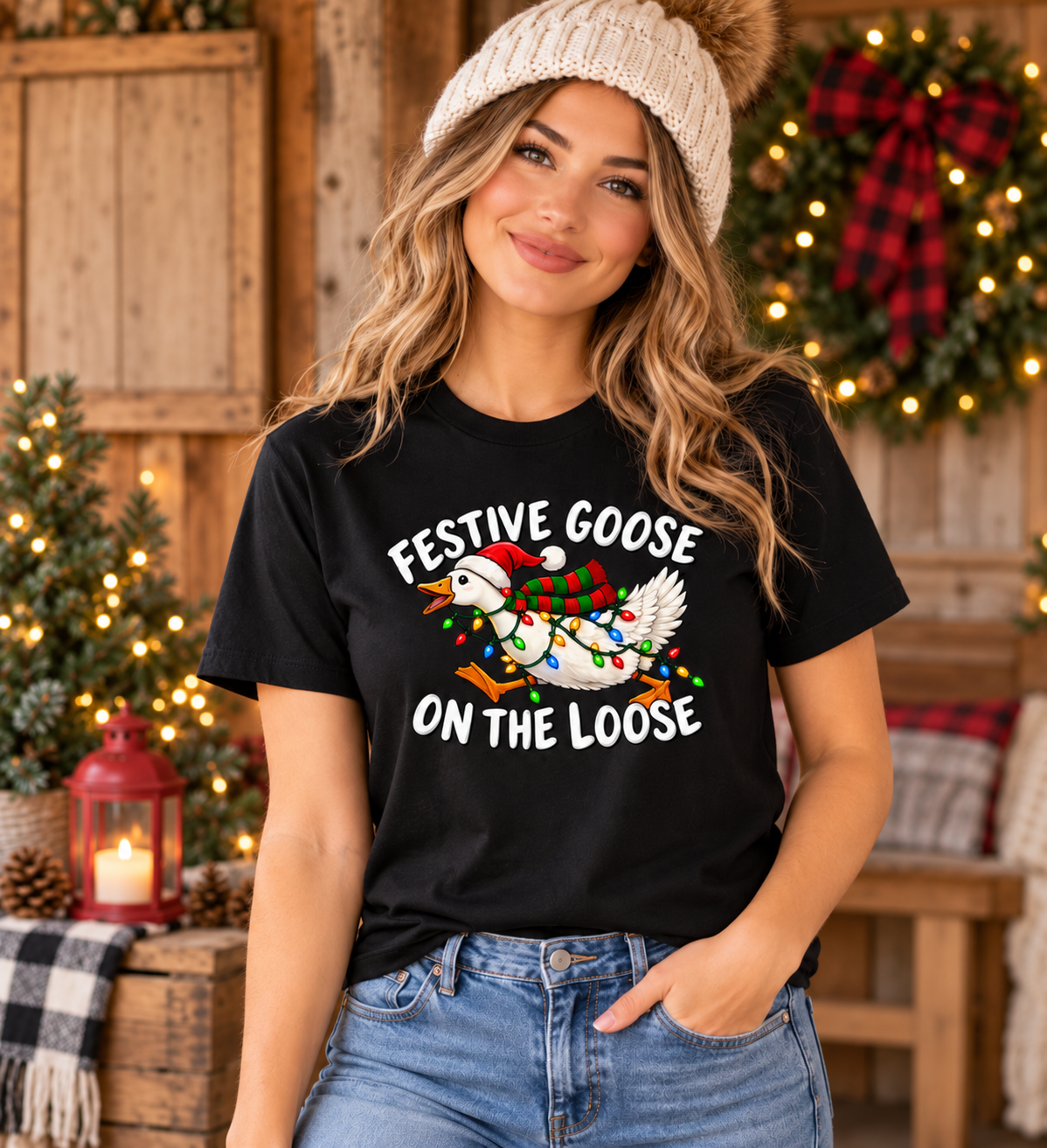 Festive Goose on the Loose – Funny Christmas Unisex T-Shirt