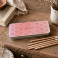 Personalised Metal Pencil Tin Pink Hearts