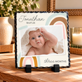 Personalised Baby Milestone Photo Slate – Boho Rainbow Design with Name & Age – 20 × 20 cm