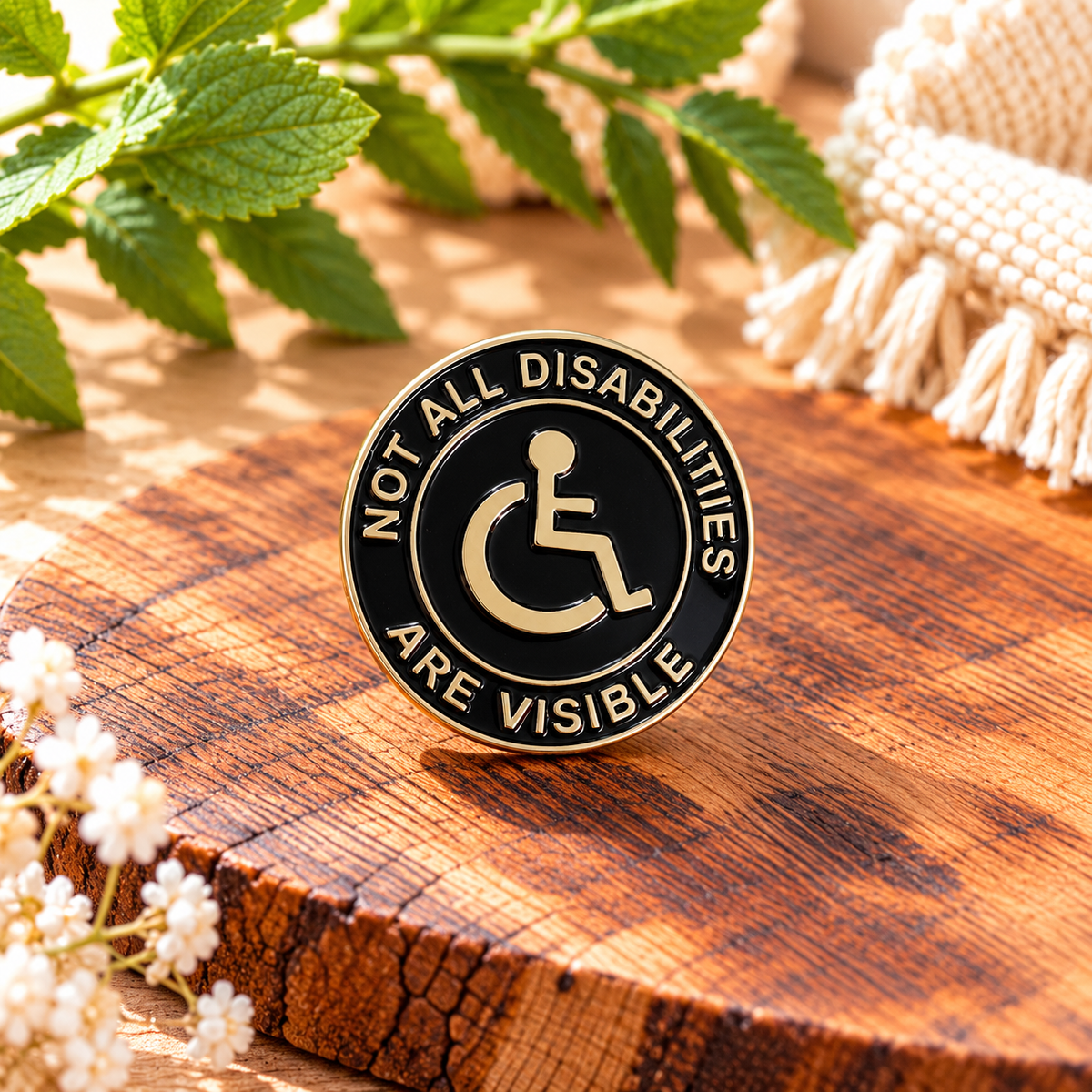 Not All Disabilities Are Visible – Black & Gold Wheelchair Awareness Enamel Pin Badge