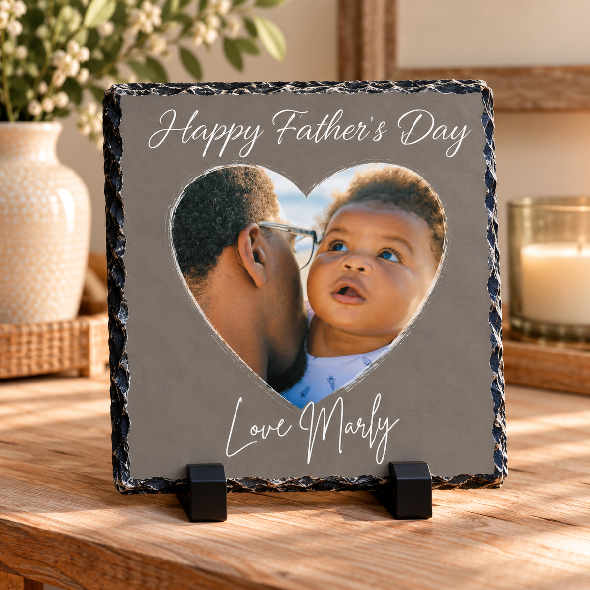 Personalised Father’s Day Photo Slate – Heart Photo Design – 20 × 20 cm