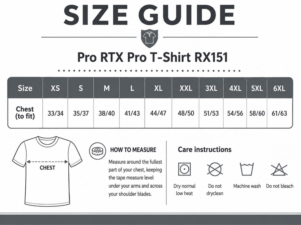 Size guide for RTX Pro T-Shirt