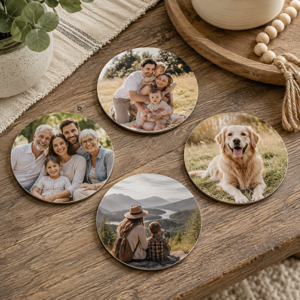 Photo Upload Wooden Round Coasters - Set of 4