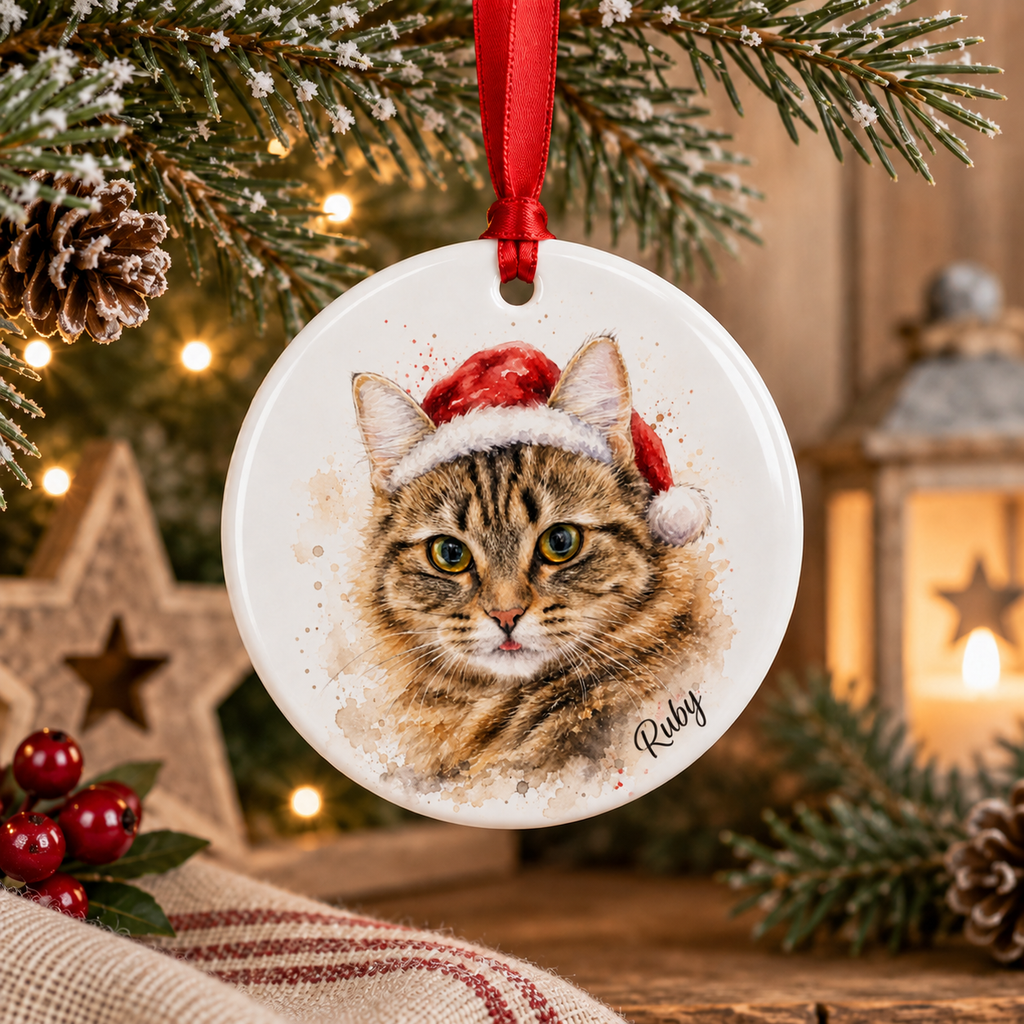 Personalised Watercolour Pet Portrait Ceramic Christmas Bauble