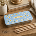 Personalised Metal Pencil Tin Blue Daisy