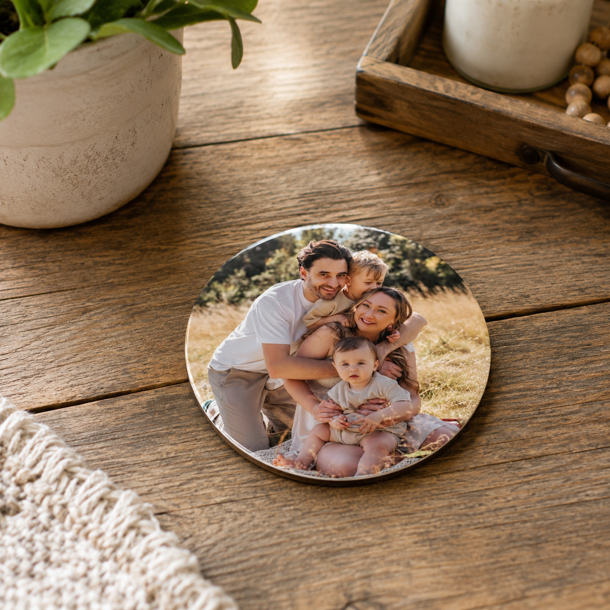 Photo Upload Wooden Round Coaster