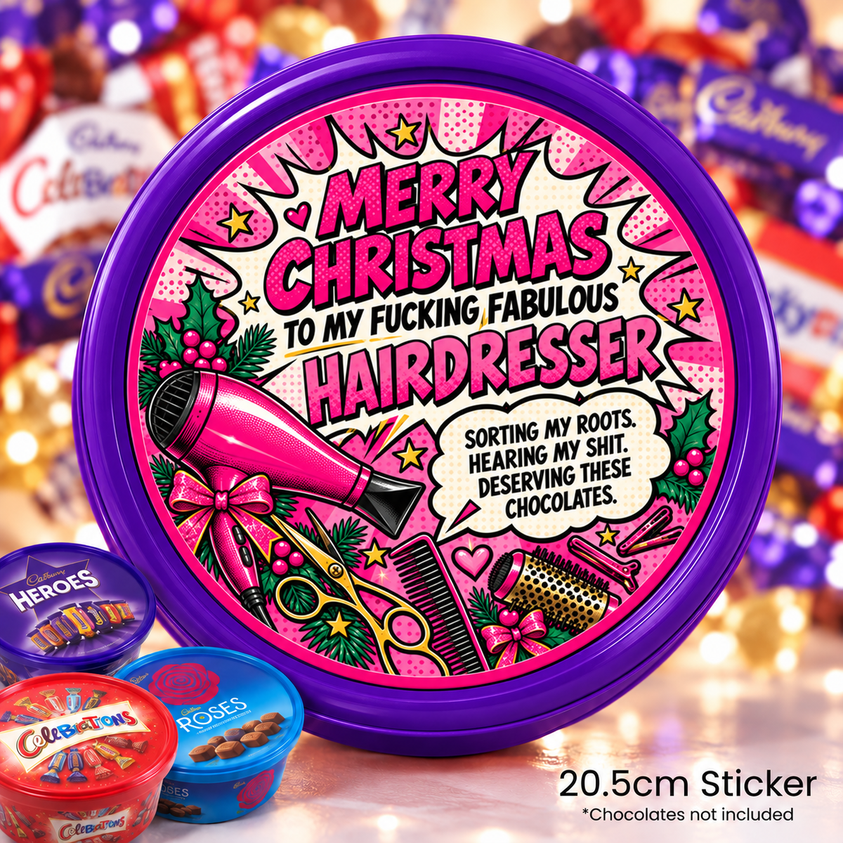 Funny Christmas Chocolate Tub Sticker – To My Fucking Fabulous Hairdresser