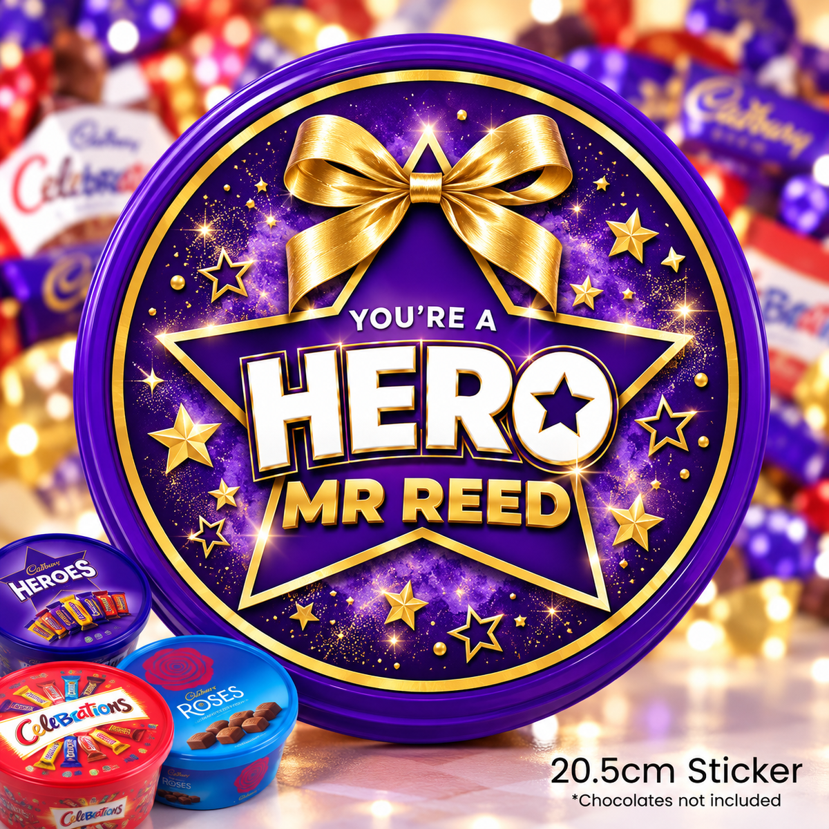 Personalised Christmas Chocolate Tub Sticker – You're a Hero