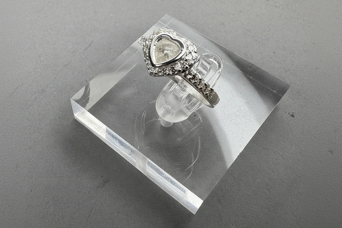 Solid Silver CZ ring setting with heart shaped setting  - 2013N