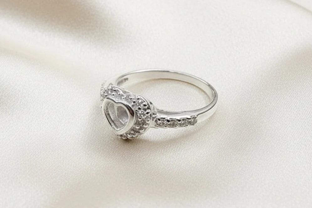 Solid Silver CZ ring setting with heart shaped setting  - 2013N