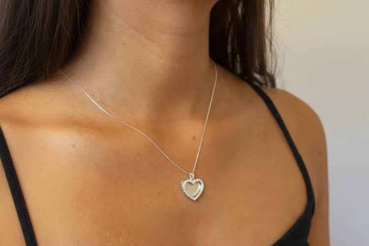 Solid Silver Two Part Articulated Heart Necklace - 0883S