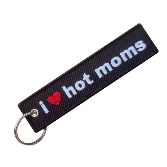 I Heart Hot Moms Embroidered Keyring
