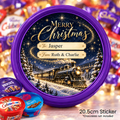 Personalised Christmas Chocolate Tub Sticker – Magical Navy & Gold Christmas Train