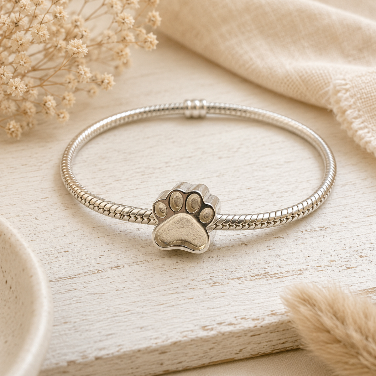 Solid Silver Dog Paw Charm