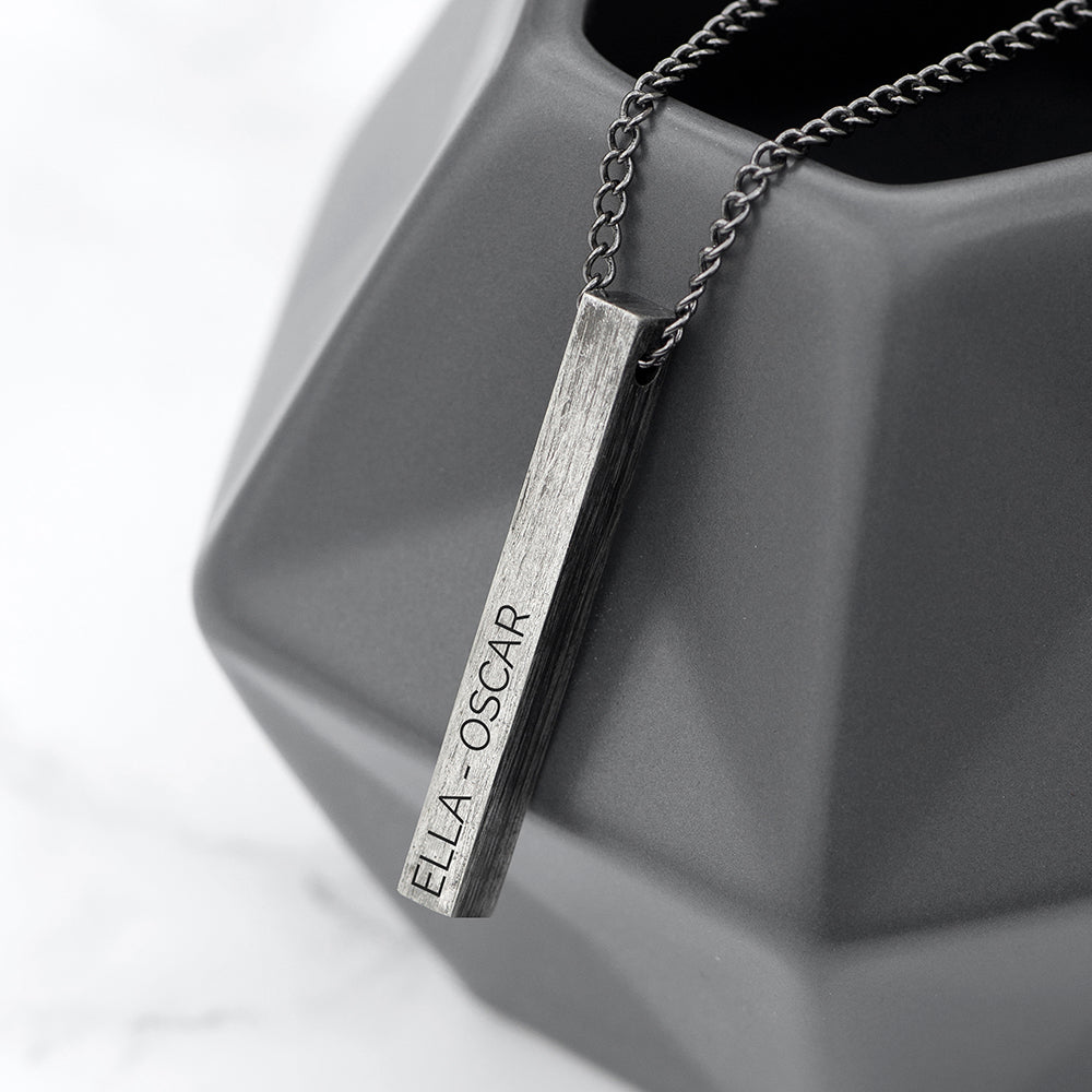 Personalised Men's Solid Bar Necklace - Brushed Gunmetal