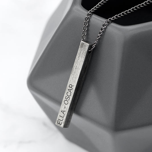 Personalised Men's Solid Bar Necklace - Brushed Gunmetal