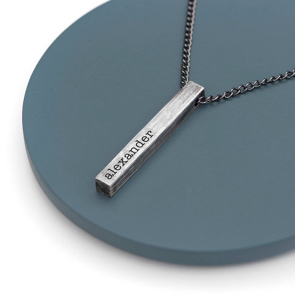 Personalised Men's Solid Bar Necklace - Brushed Gunmetal