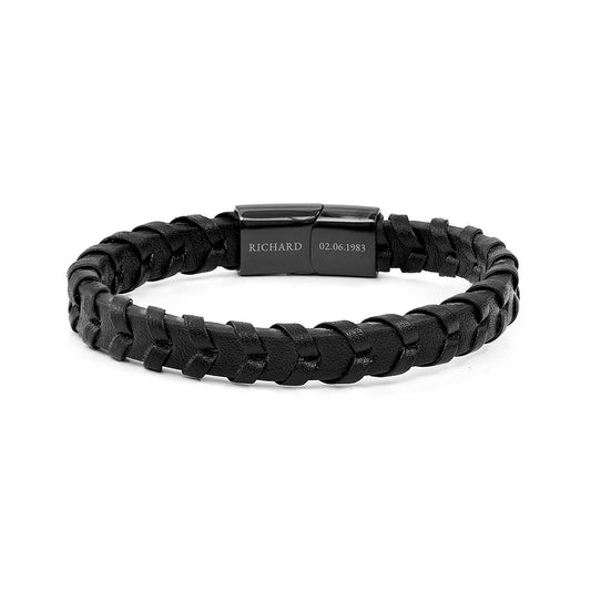 Personalised Men's Leather Chevron Bracelet