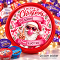 Personalised Christmas Chocolate Tub Sticker – Pink Santa